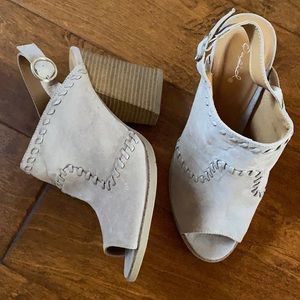 Tan peep toe booties